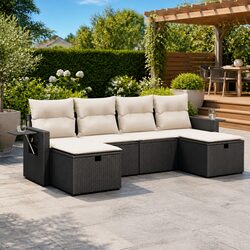 Garden Sofa Set: 6 Modular Pieces in Black PE Rattan