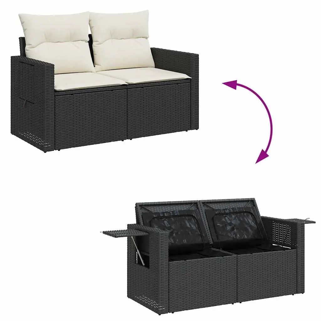 Garden Sofa Set 6 Piece Outdoor Furniture Patio Black Poly Rattan with Cushions