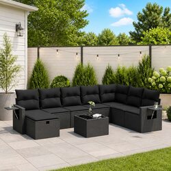 9 Piece Outdoor Sofa Set Specifications: Black Poly Rattan