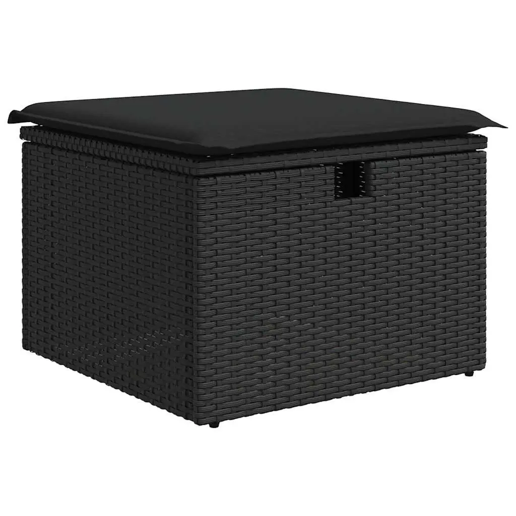 9 Piece Outdoor Garden Sofa Set Black Poly Rattan Patio Furniture with Cushions