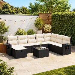 Garden Sofa Set 9 Piece Outdoor Furniture Patio Lounge Black Poly Rattan Modular