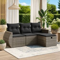 4-Piece Modular Garden Sofa Set, Grey Rattan Material