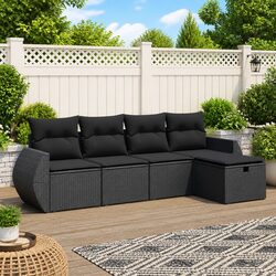 5 Piece Modular Garden Sofa Set – Black Rattan Furniture