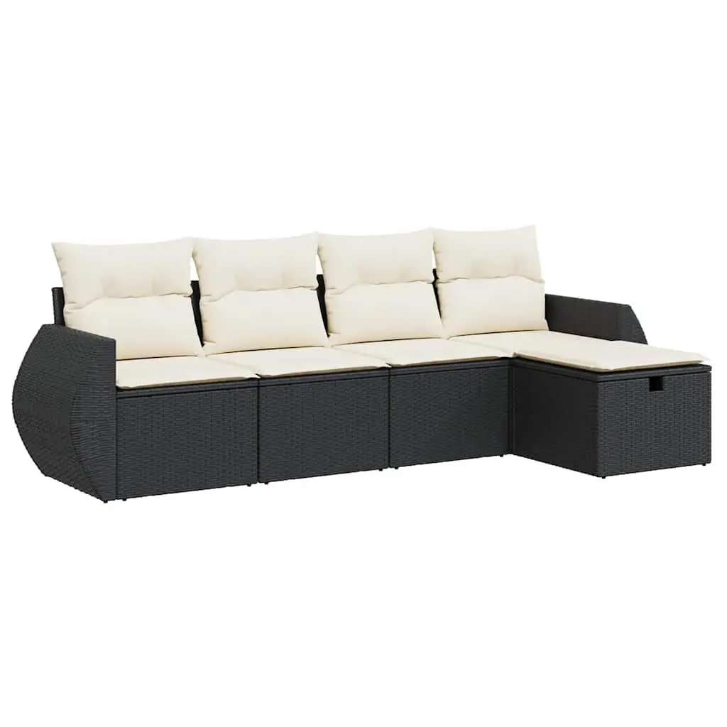 Garden Sofa Set Outdoor Furniture 5 Piece Black Poly Rattan with Cushions