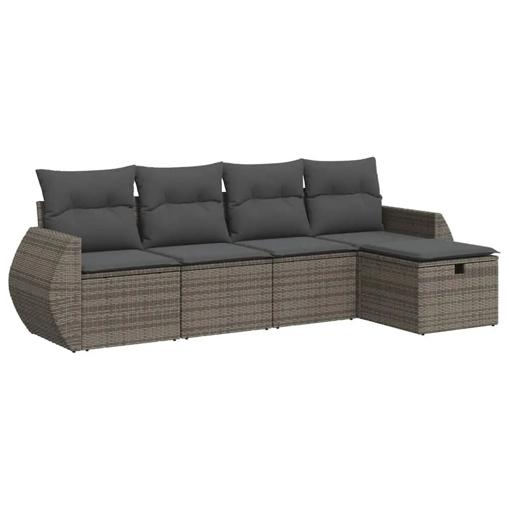 Garden Sofa Set 5 Piece Outdoor Furniture Grey Poly Rattan Patio Lounge