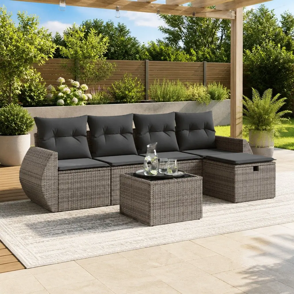 Garden Sofa Set 6 Piece Outdoor Furniture Poly Rattan Grey Modular Patio Lounge