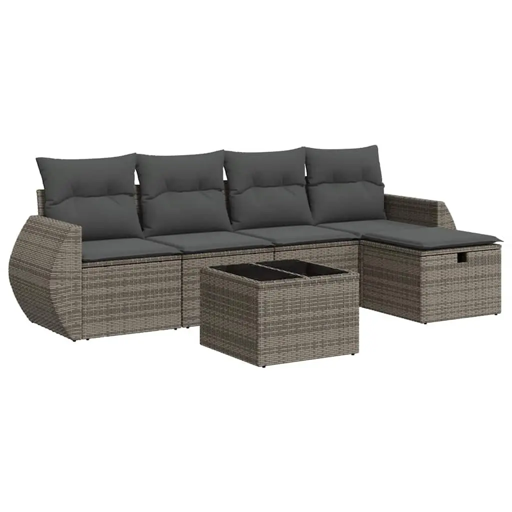 Garden Sofa Set 6 Piece Outdoor Furniture Poly Rattan Grey Modular Patio Lounge