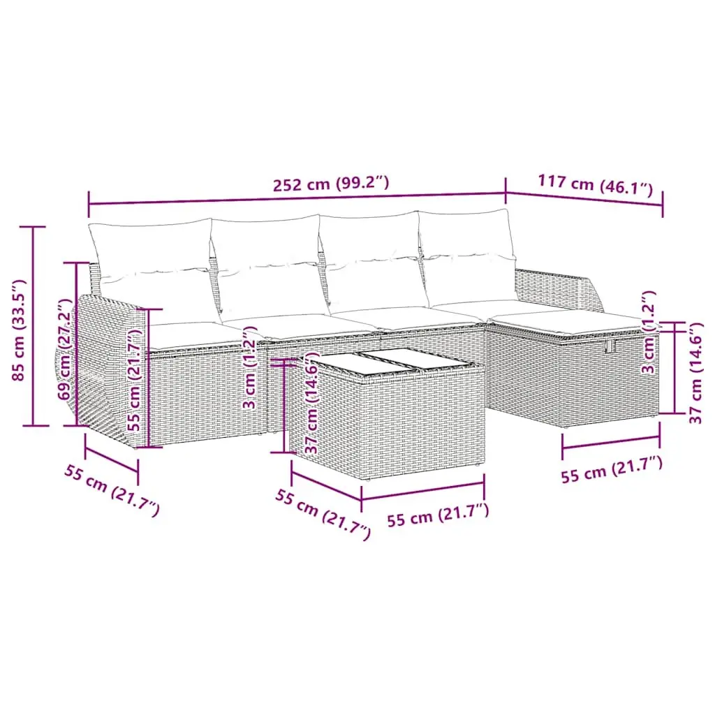 Garden Sofa Set 6 Piece Outdoor Furniture Poly Rattan Grey Modular Patio Lounge