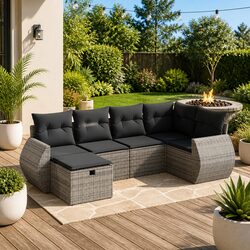 6 Piece Modular Garden Sofa Set - Grey Poly Rattan