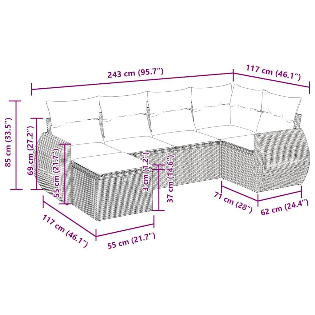Garden Sofa Set Outdoor Furniture 6 Piece Grey Poly Rattan Modular