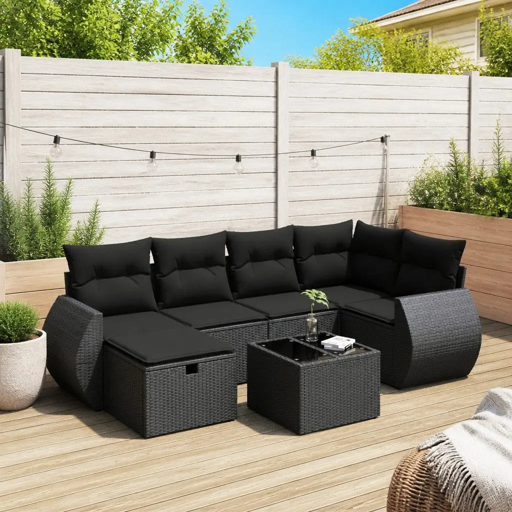 Garden Sofa Set 7 Piece Outdoor Furniture Lounge Patio Rattan Black