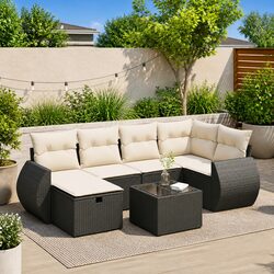 Garden Sofa Set 7 Piece Outdoor Furniture Patio Lounger with Cushions Black