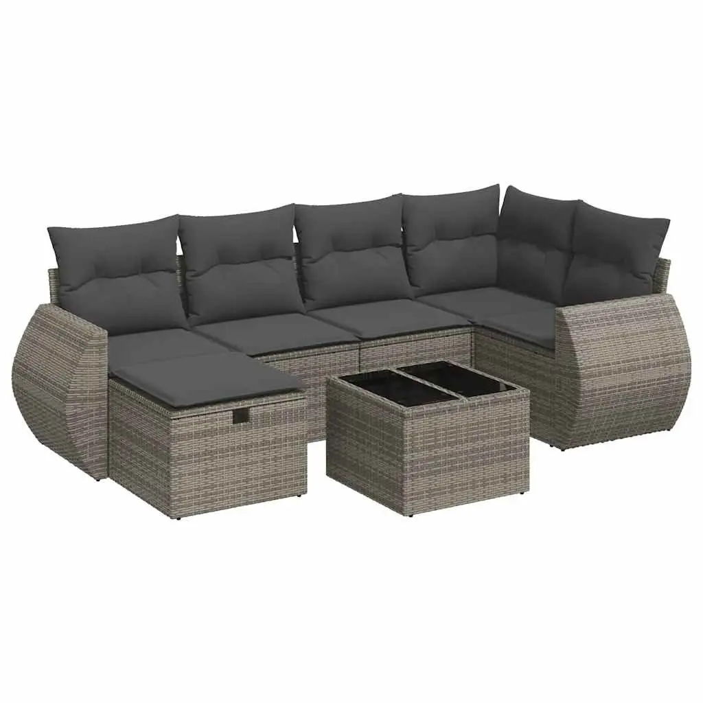 Garden Sofa Set 7 Piece Outdoor Furniture Patio Lounger Grey Poly Rattan