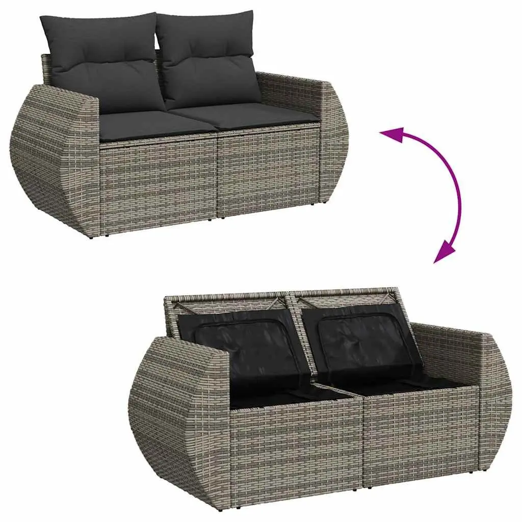Garden Sofa Set 7 Piece Outdoor Furniture Patio Lounger Grey Poly Rattan