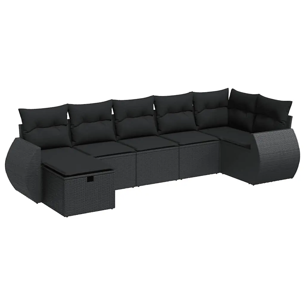 Garden Sofa Set 7 Piece Outdoor Furniture Black Poly Rattan Patio Lounge with