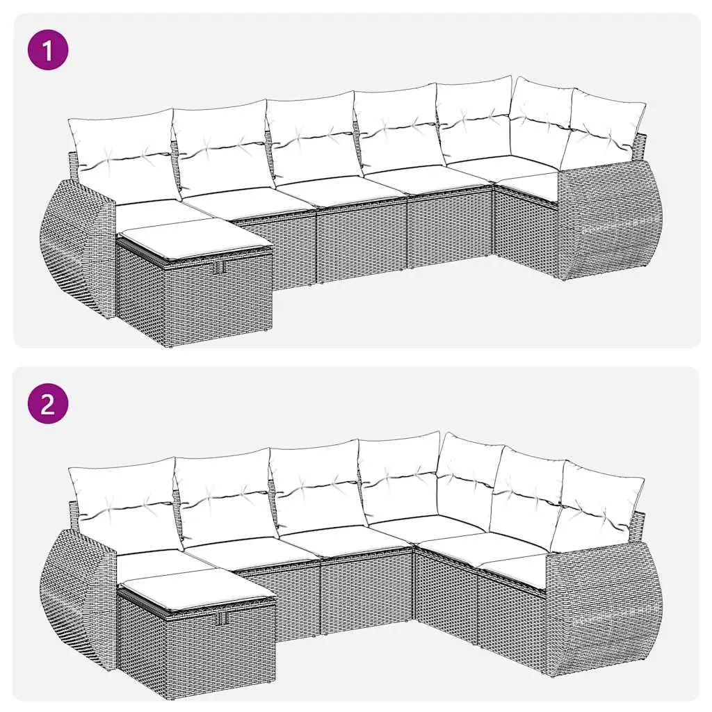 Garden Sofa Set 7 Piece Outdoor Furniture Black Poly Rattan Patio Lounge with
