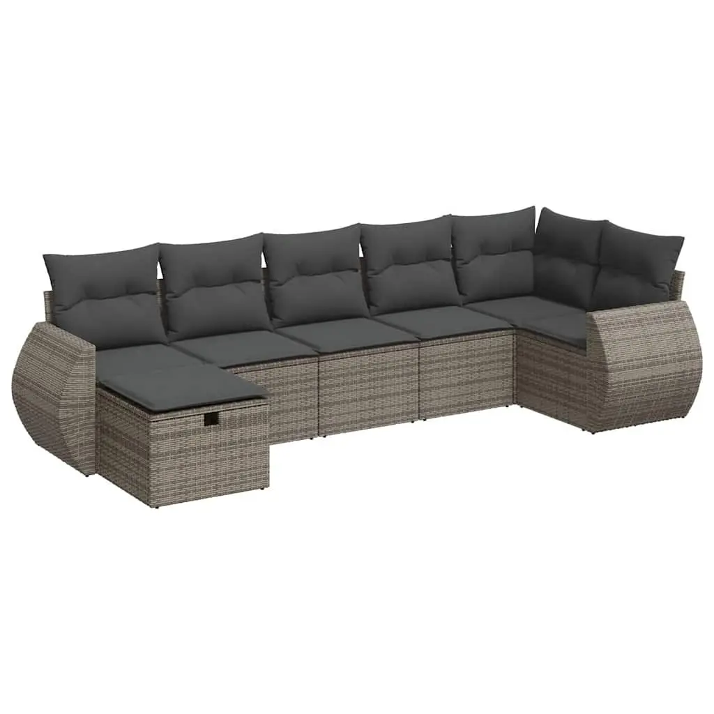 Garden Sofa Set 7 Piece Outdoor Furniture Grey Poly Rattan Patio Lounge with