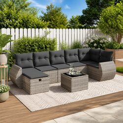 8 Piece Garden Sofa Set: Grey Poly Rattan Modular Design