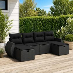 6 Piece Black Garden Sofa Set with Storage Bag