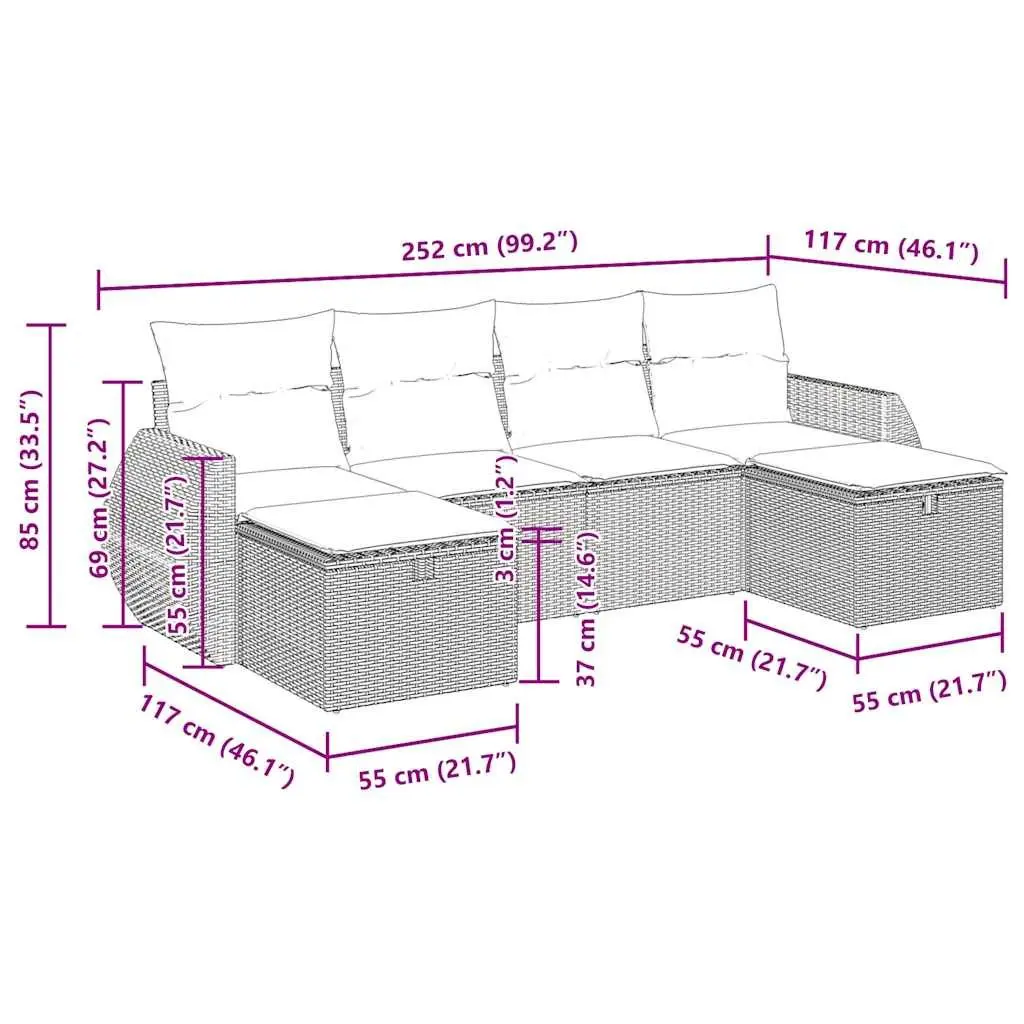 6-Piece Modular Grey Outdoor Sofa Set