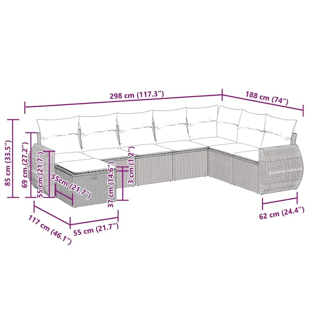 8 Piece Grey Garden Sofa Set with Storage