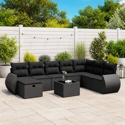 9 Piece Modular Garden Sofa Set in Black - Specs & Features