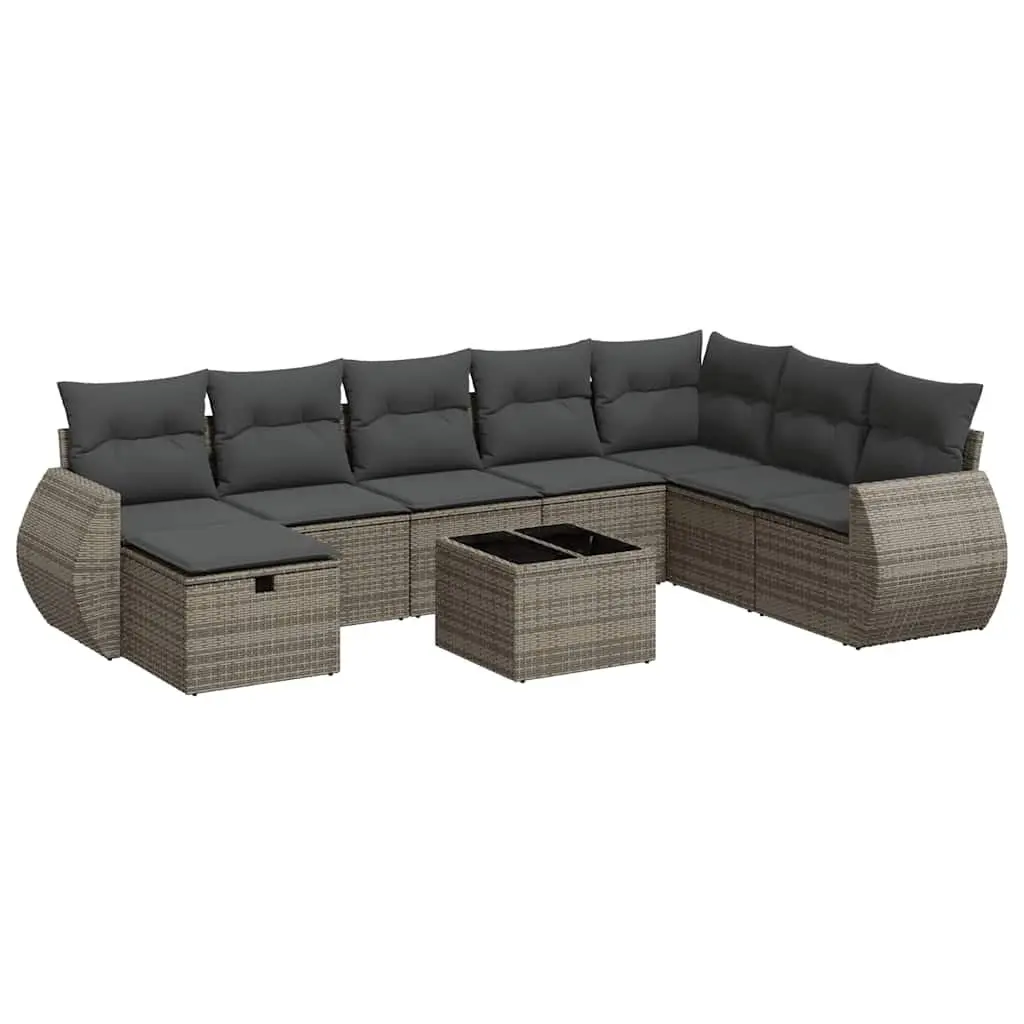 Garden Sofa Set Outdoor Furniture 9 Piece Grey Poly Rattan Patio Lounge