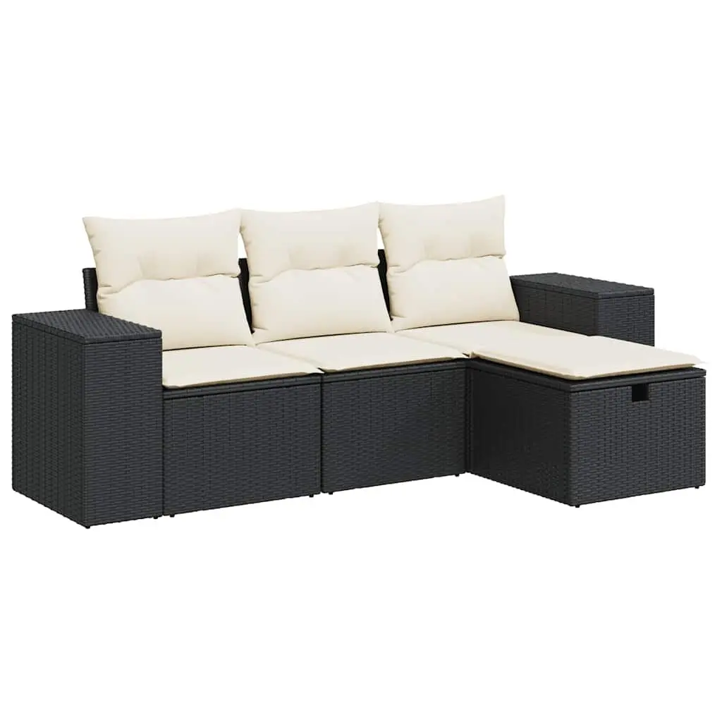 Garden Sofa Set Outdoor Furniture 4 Piece Black Poly Rattan Modular Patio Lounge
