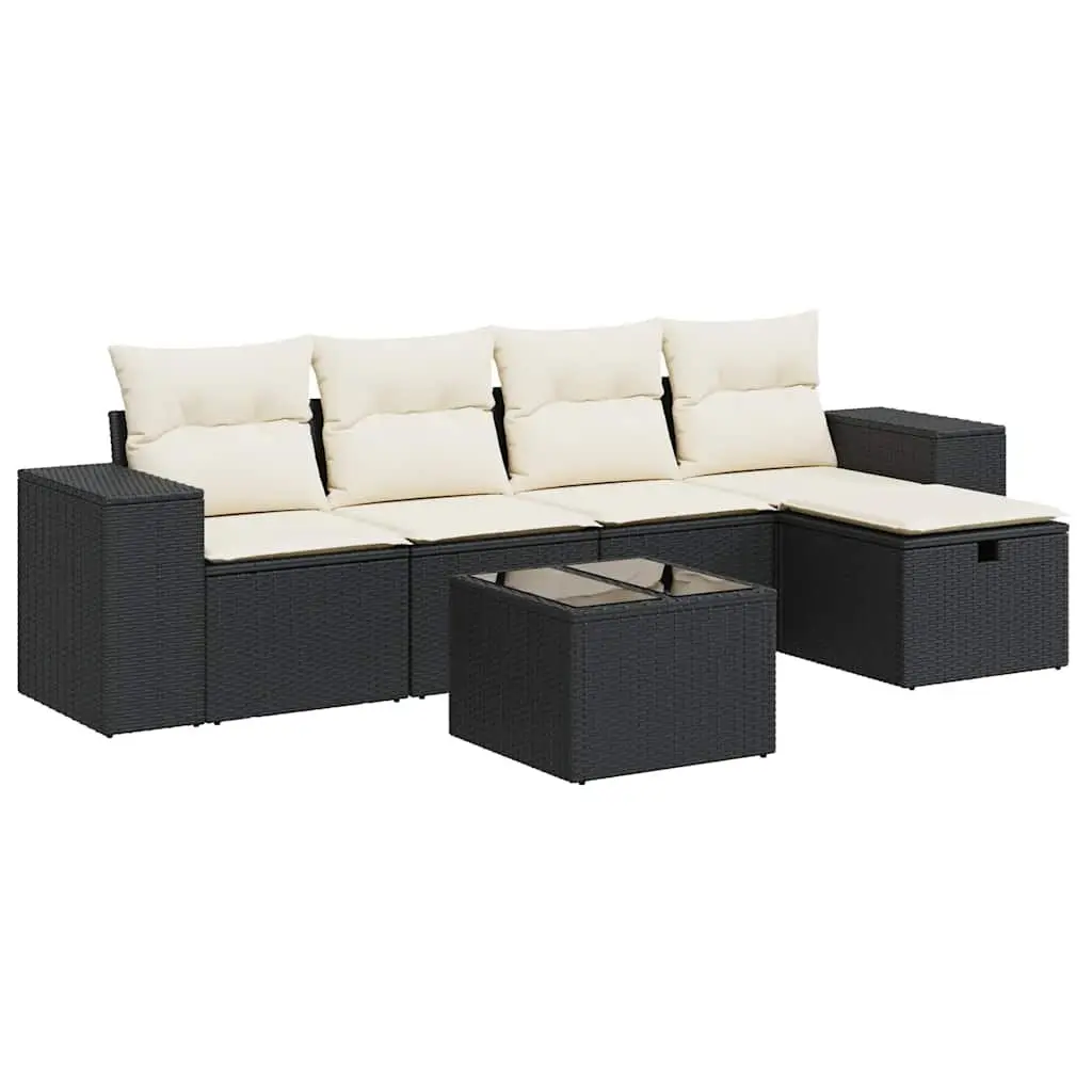 Garden Sofa Set 6 Piece Outdoor Furniture Patio Sectional Black Poly Rattan