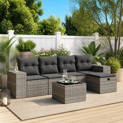 6 Piece Grey Outdoor Furniture Set - PE Rattan Quality