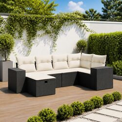 6-Piece Modular Patio Sofa Set - Black PE Rattan Furniture