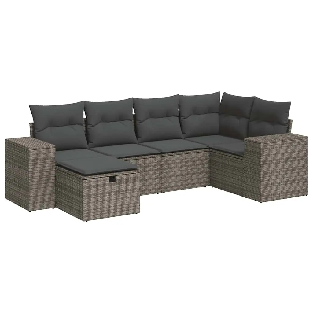 Garden Sofa Set 6 Piece Outdoor Furniture Patio Grey Poly Rattan Modular with