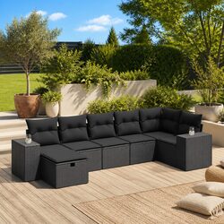 7 Piece Modular Garden Sofa Set in Black
