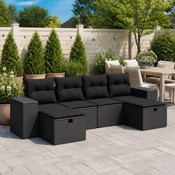 Garden Sofa Set: 6-Piece Black Modular Outdoor Furniture