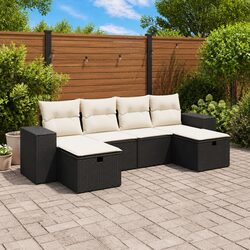Garden Sofa Set 6 Piece Outdoor Furniture Black Poly Rattan Patio Lounge with