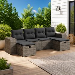 Garden Sofa Set 6 Piece Outdoor Furniture with Cushions Storage Bag Grey Rattan
