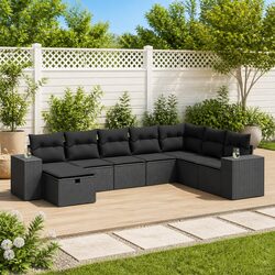 Durable Black Garden Sofa Set – 8 Pieces and Storage Bag