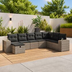 8 Piece Garden Sofa Set – Grey PE Rattan Modular Design