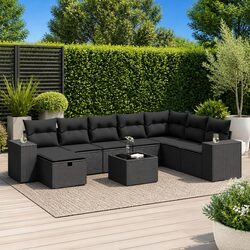 Detailed Specs: 9 Piece Black Poly Rattan Garden Set
