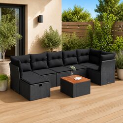 8 Piece Modular Black Poly Rattan Sofa Set Specs