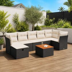 Garden Sofa Set 8 Piece Outdoor Furniture Black Poly Rattan Patio Lounge with