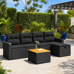 Garden Sofa Set 6 Piece Outdoor Furniture Black Poly Rattan Modular Patio Lounge