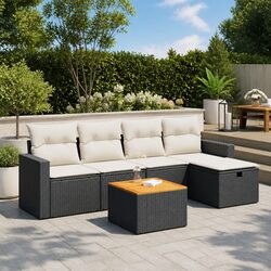 Garden Sofa Set - 6 Pieces with Storage & Cushions