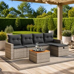6-Piece Modular Garden Sofa Set: Grey PE Rattan Design