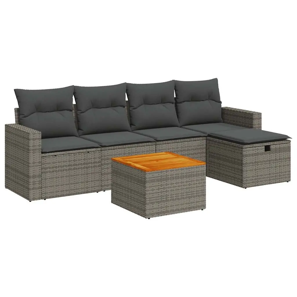 Garden Sofa Set Outdoor Use 6 Piece Grey Poly Rattan Modular Patio Lounge