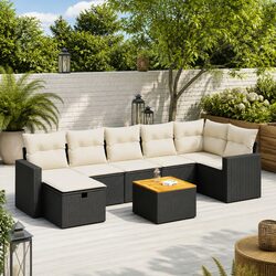 8-Piece Black Poly Rattan Outdoor Sofa Set Specifications