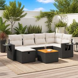 Specifications of 7-Piece Garden Sofa Set: Black PE Rattan