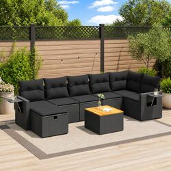 Garden Sofa Set 8 Piece Outdoor Furniture Black Poly Rattan Modular Patio