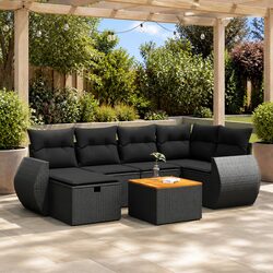 7-Piece Modular Black Poly Rattan Outdoor Sofa Specifications