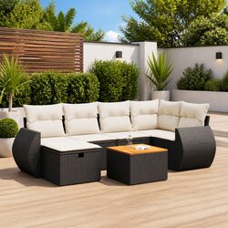 Specifications of 7-Piece Black Poly Rattan Sofa Set